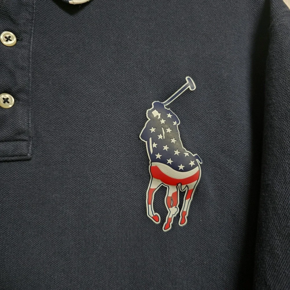 Polo Ralph Lauren Big Pony USA Flag Rugby Shirt Blue Men's XXL
